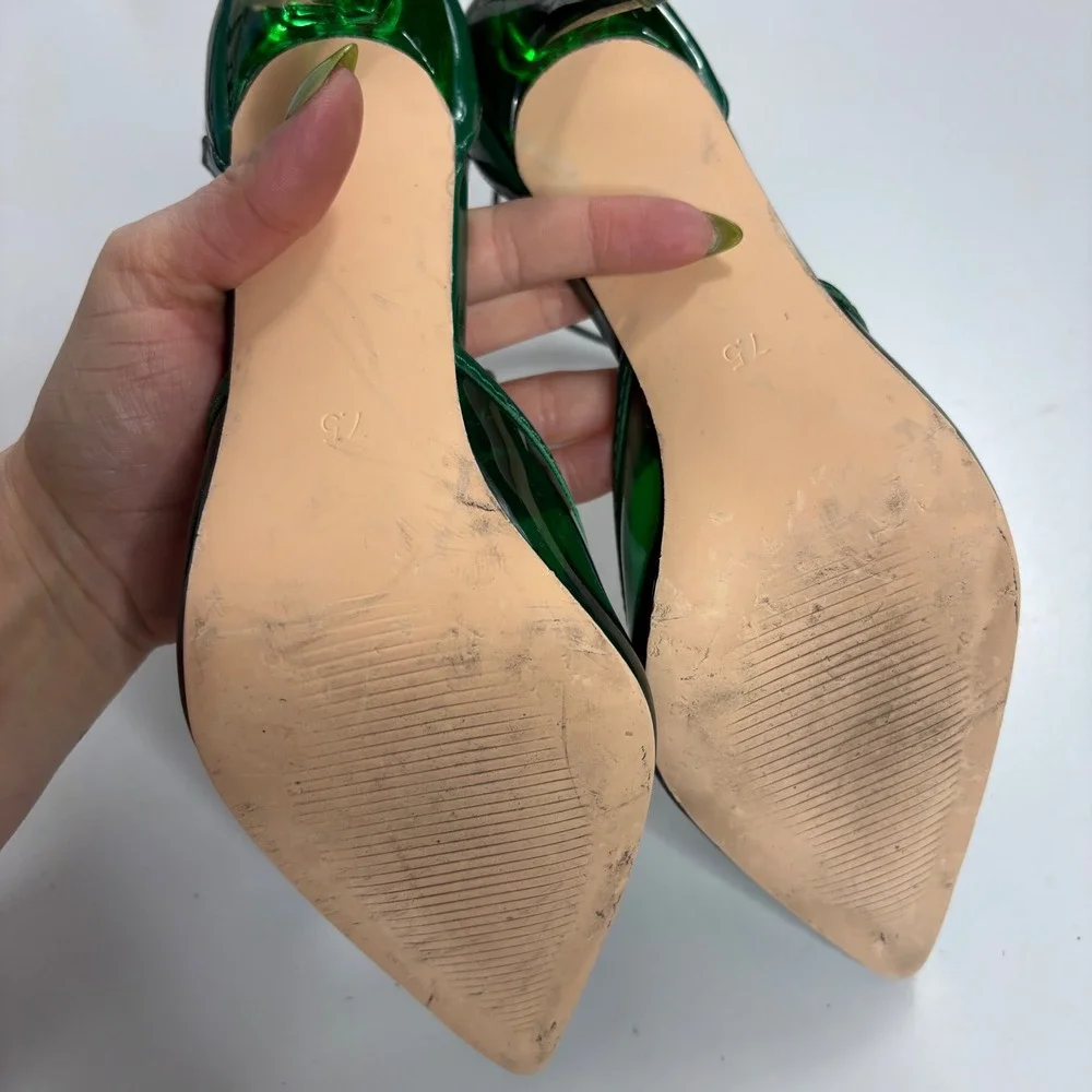 Steve Madden Green Translucent Pointed Toe Ankle Strap Stiletto Heels 7.5